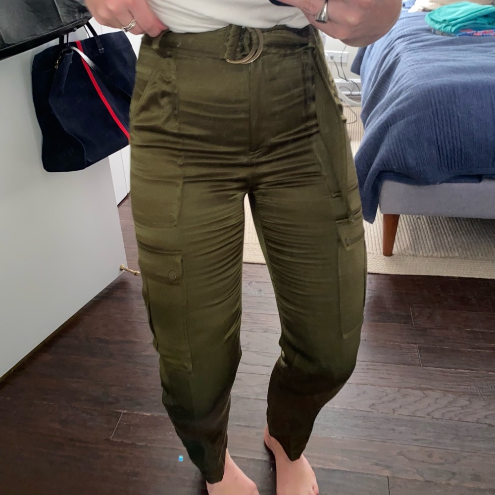Green Satin Intermix Cargo Pants